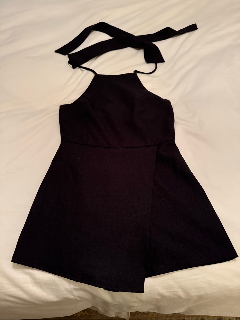 Black Halter Skater Romper with Tie Neck